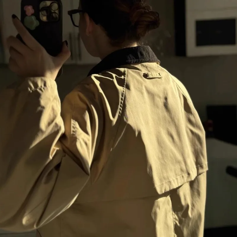 Autumn Winter Warm Jacket Women's Corduroy Patchwork Lapel Long Sleeves Coat Parkas Cotton Padded Jacket Womens Winter Clothing