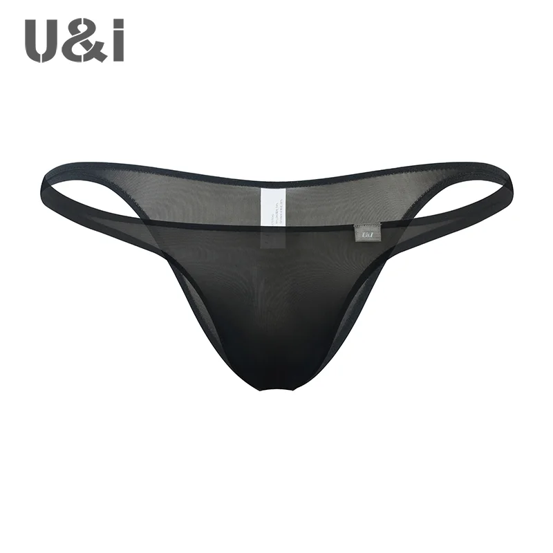 U&I sexy briefs men\'s thin section transparent nylon half pack hip low waist one-piece bikini ui underwear