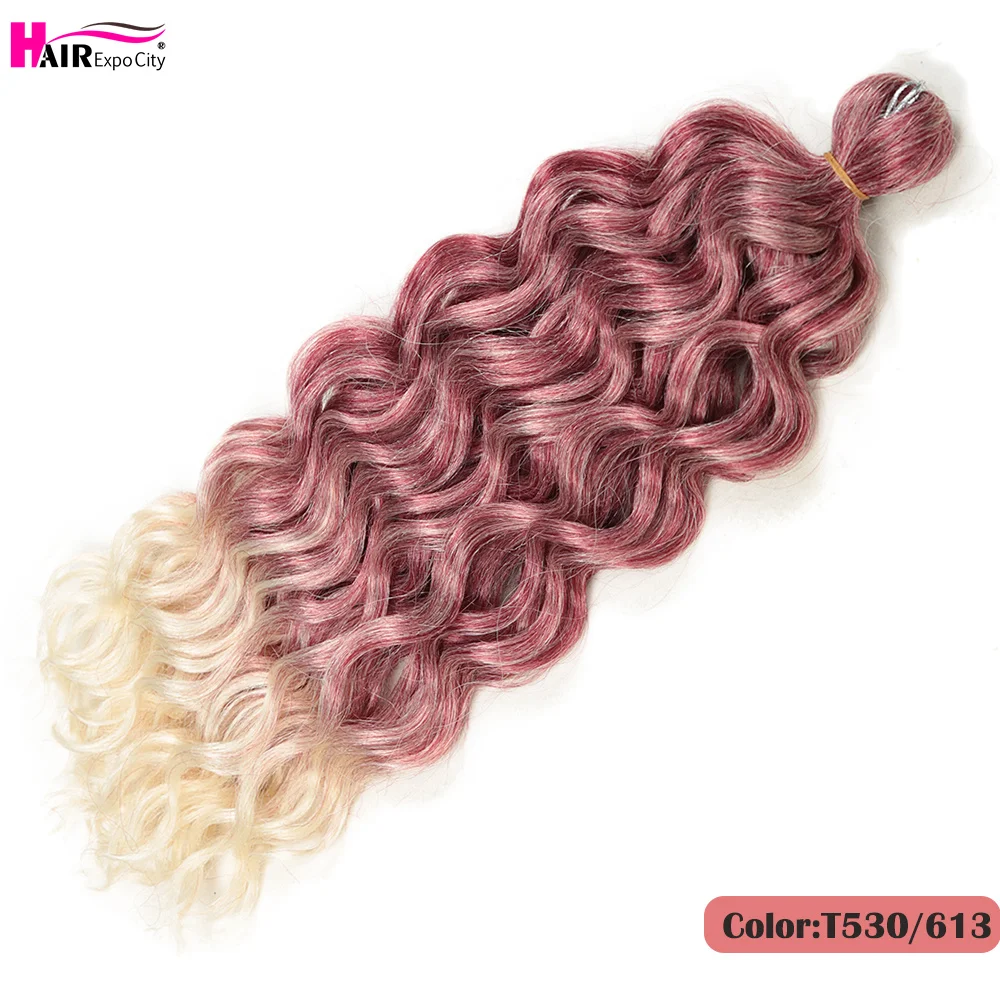 Ocean Wave Braiding Hair Extensions Synthetic Afro Curls Hawaii Natural Waves Hair Ombre Pink Deep Wavy Twist Crochet Braids image 3