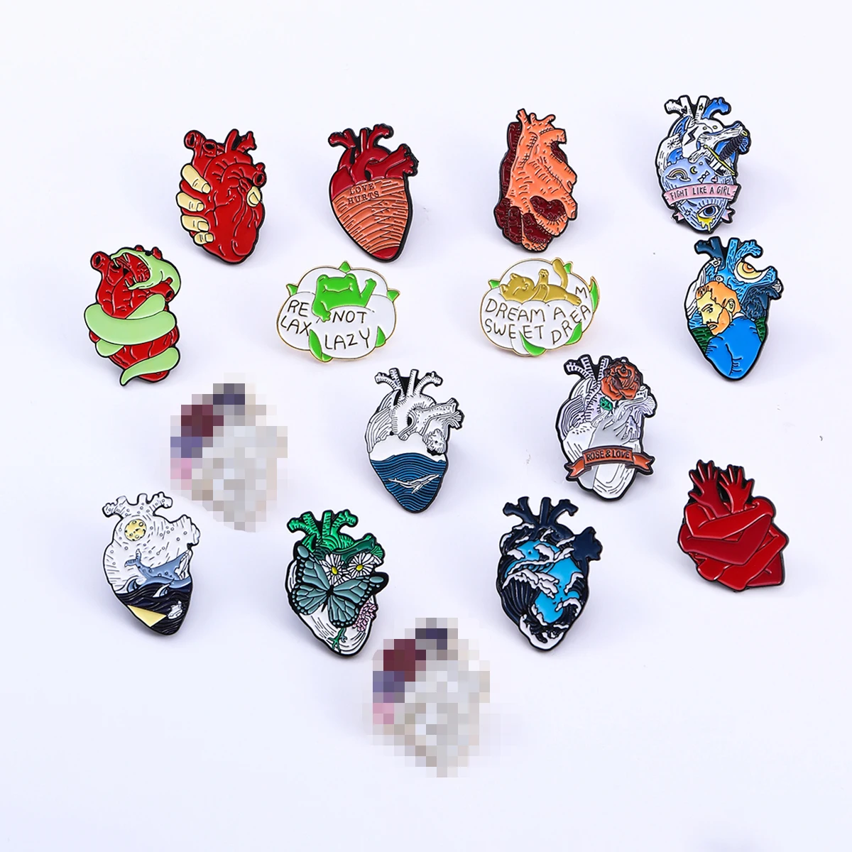 Anatomical Heart Style Enamel Pins Butterfly Snake Rose Ocean Whale Van Gogh Art Heart Brooches Lapel Pins Badge Gifts