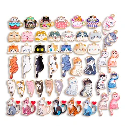 Mixed 10Pcs Multi-style Heart Enamel Cartoon Cute Cat Charms Alloy Metal Animal Pendants For DIY Jewelry Making Accessories