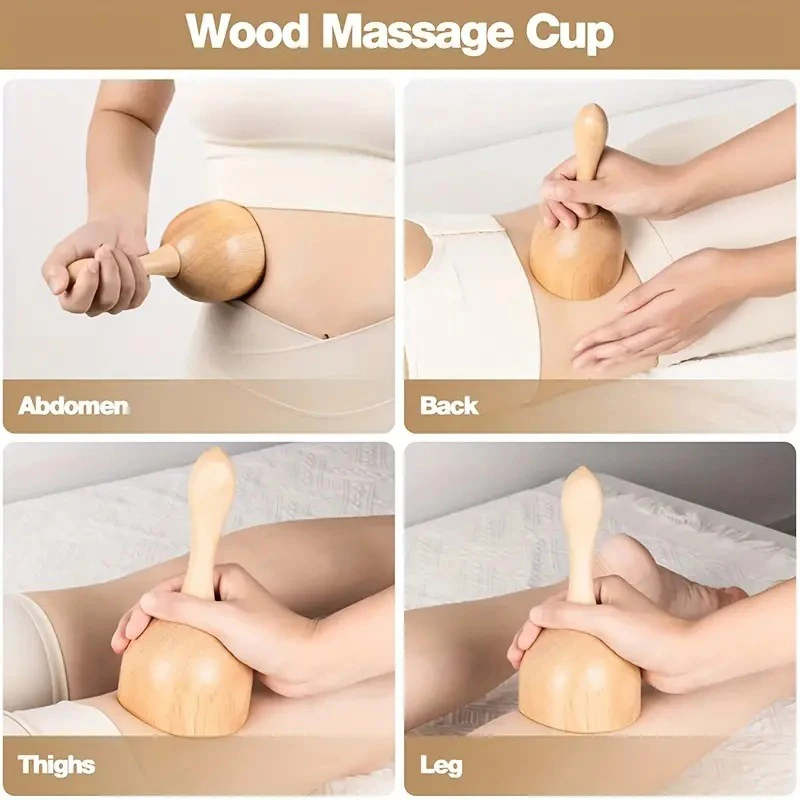 1pcs Wooden Handheld Massage Cup Wooden Swedish Cup Lymphatic Drainage Massage Tool for Body Sculpting Anti-Ageiing Gua Sha Part
