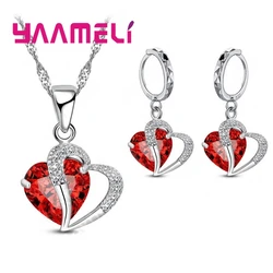 Gift Jewelry Set for Women 925 Sterling Silver Color Cubic Zircon Inlay Heart Pendant Necklace Earrings Wedding Accessory