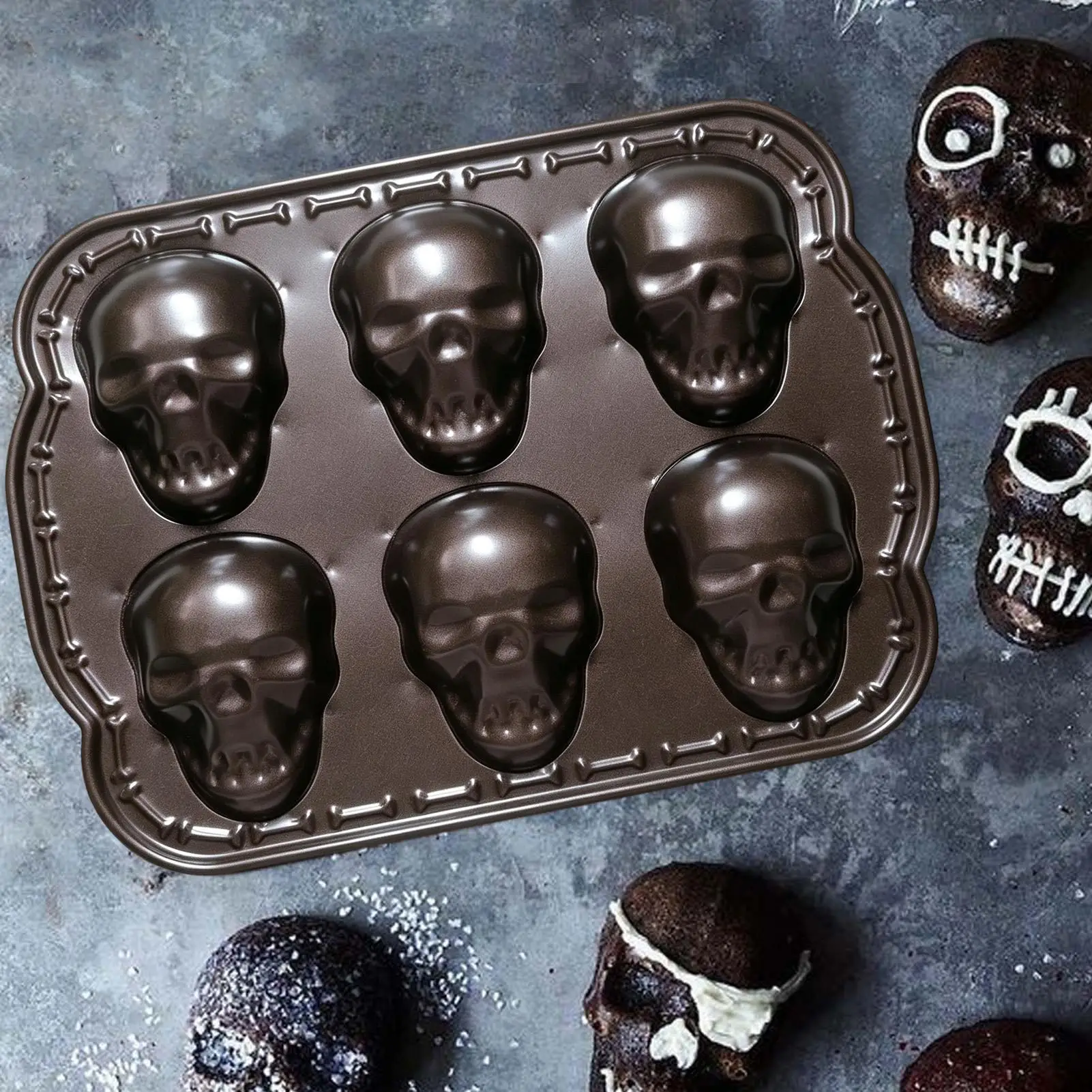 3D Skull Molds Halloween Skull Baking Mold Realistic High Temperature Resistance Skeleton Cake Mold Aluminum