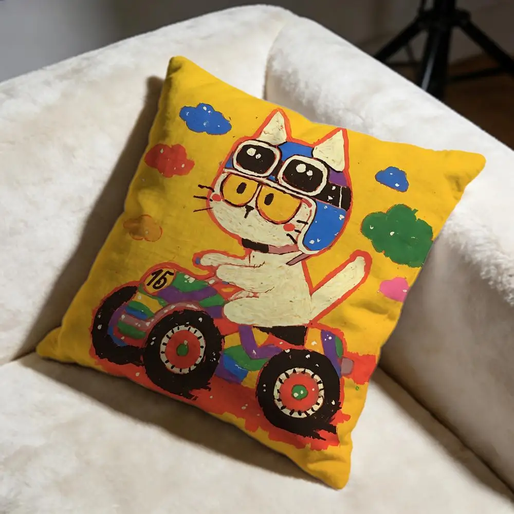 Driving Cat Cushion Cover Soft Decorative Pillow Case Suitable for Bedroom Sofa Car Travel Use