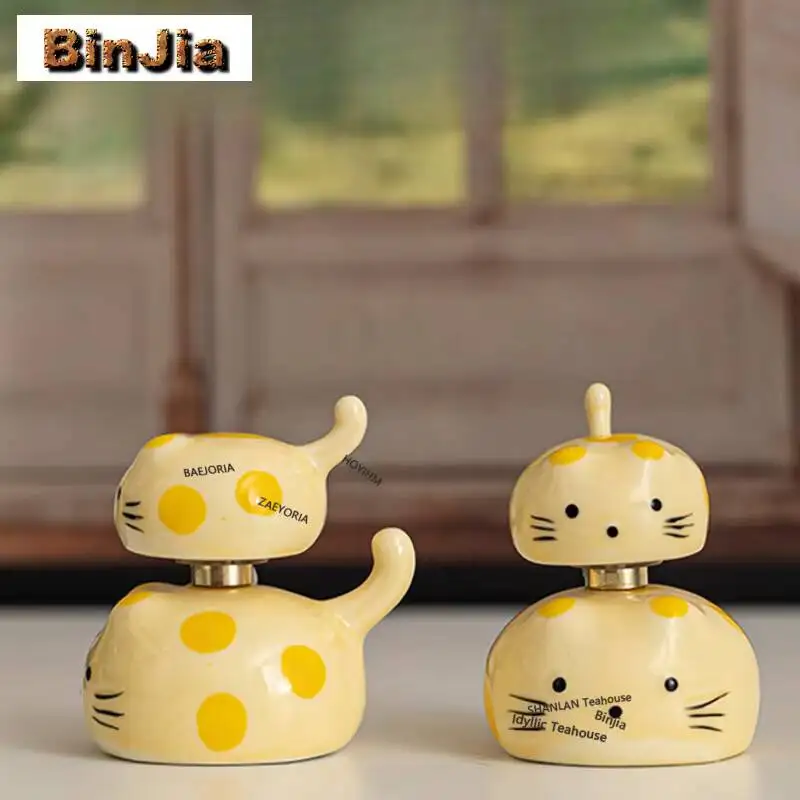 Stackable Cat Rotating Tea Pet Boutique Tea Spirit Tea Figurine Play Toys Tea Statue Ornaments Can Be Raised Teaware Decoration