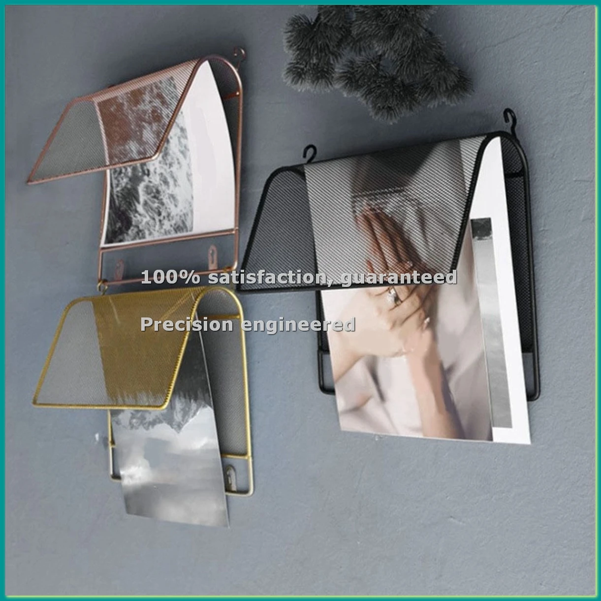 Iron Book Rack Metal Newspapers Rack Wall Mounted Bookshelf Wall Storage Shelves Office Simple Style Gold-A14I