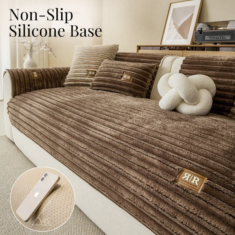 Flannel Fleece Sofa Cover All Season Wear Resist Non Slip Couch Slipcover Plush Anti Skid Mat Decor for Living Room Furn Protect