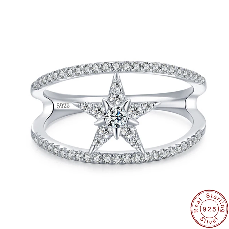 

Sparkling European Double layered Lines Star AAA CZ S925 Sterling Silver Finger Ring For Women Birthday Wedding Jewelry