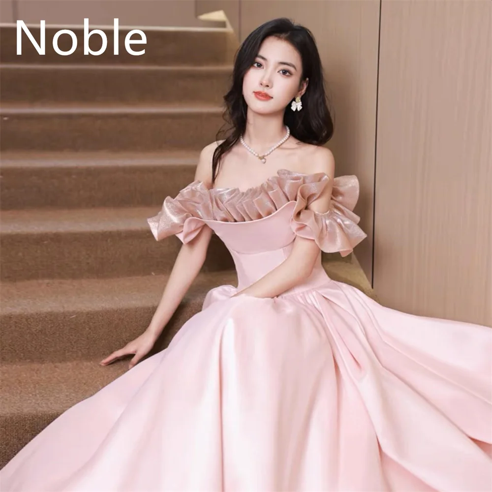 

Noble A-Line Pink Scalloped Neckline Prom Dress Short Sleeves With Ruffle Evening Summer Elegant Party Dress For Women 2023
