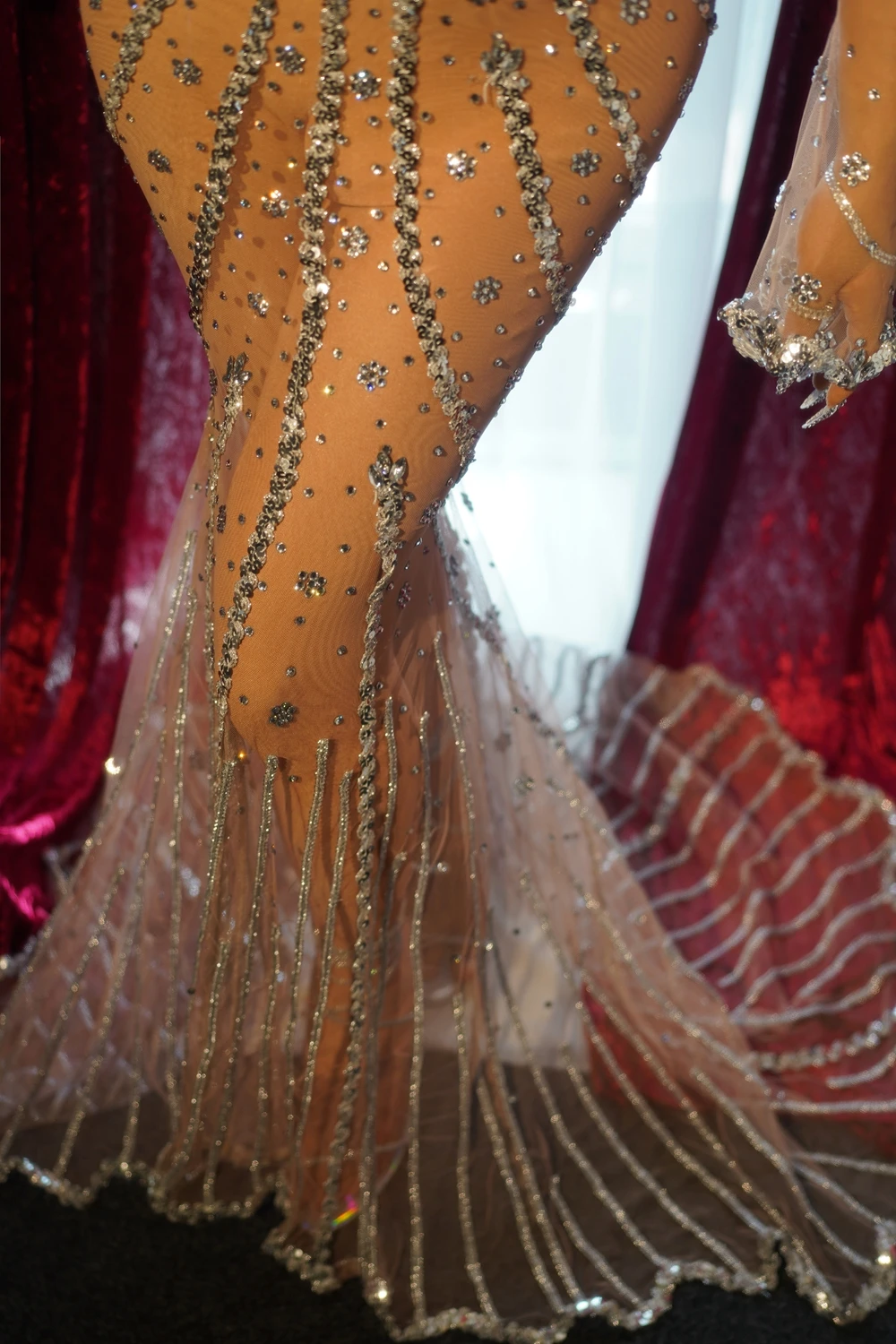 Robe de Soirée Transparente à Paillettes et Strass, Tenue de Spectacle, de Spectacle, d'Anniversaire, à la Mode