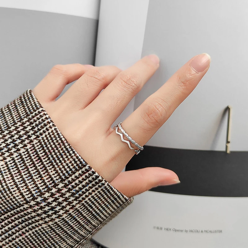 Modian Trendy Authentic Sterling Silver 925 Two Style Slim Finger Ring for Women Geometric Wave Adjustable Ring Fine Jewelry
