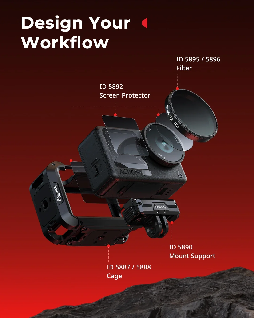 SmallRig OSMO Action 6 Cage for DJI OSMO Action 6 Advanced Edition with Silicone Lens Cover Wrist Strap w Cold Shoe Mount 5887