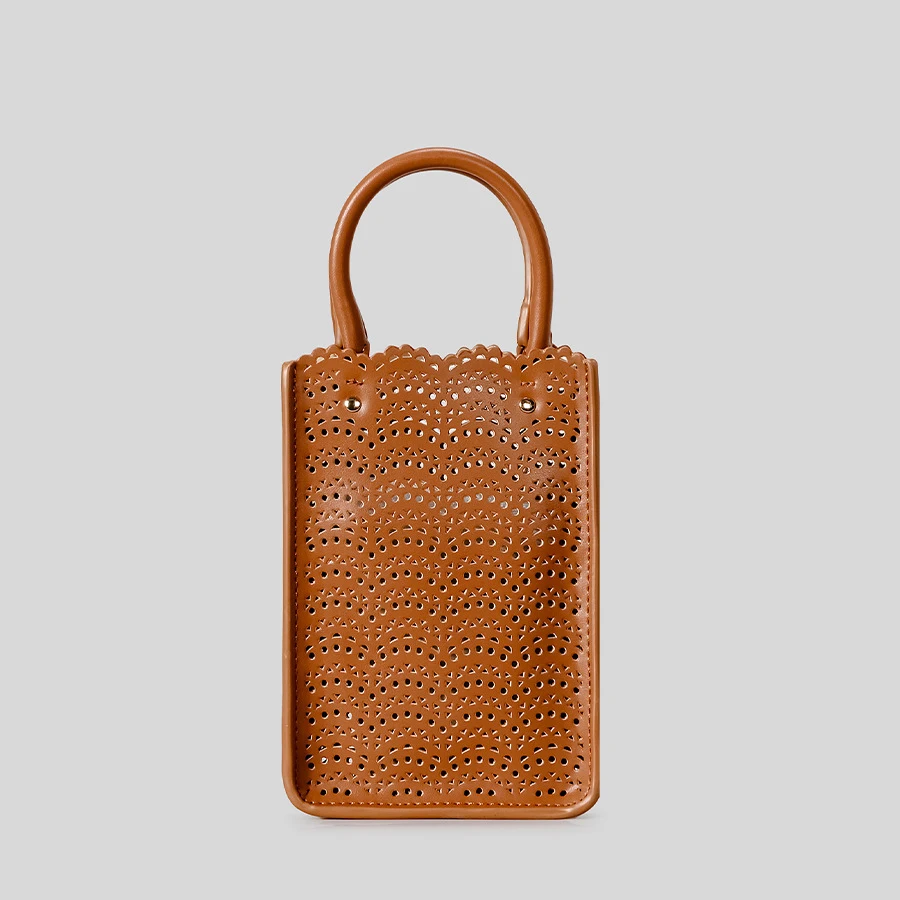 

Vintage Hollow Small Phone Purses Designer Mini Women Handbags Luxury Pu Leather Shoulder Crossbody Bags Summer Beach Bag 2025