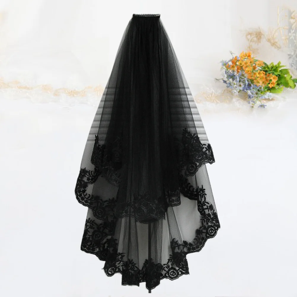 

Black Veil for Cosplay Long Photography Halloween The Headgear Lace Bride Wedding