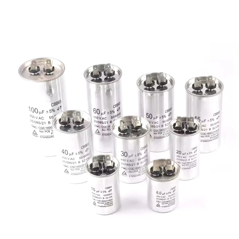 CBB65 AC Motor Capacitor Air Conditioner Compressor Start Capacitor 450VAC 5uF 20uF 25uF 30uF 35uF 40uF 45uF 50uF 60uF 70uF 5%