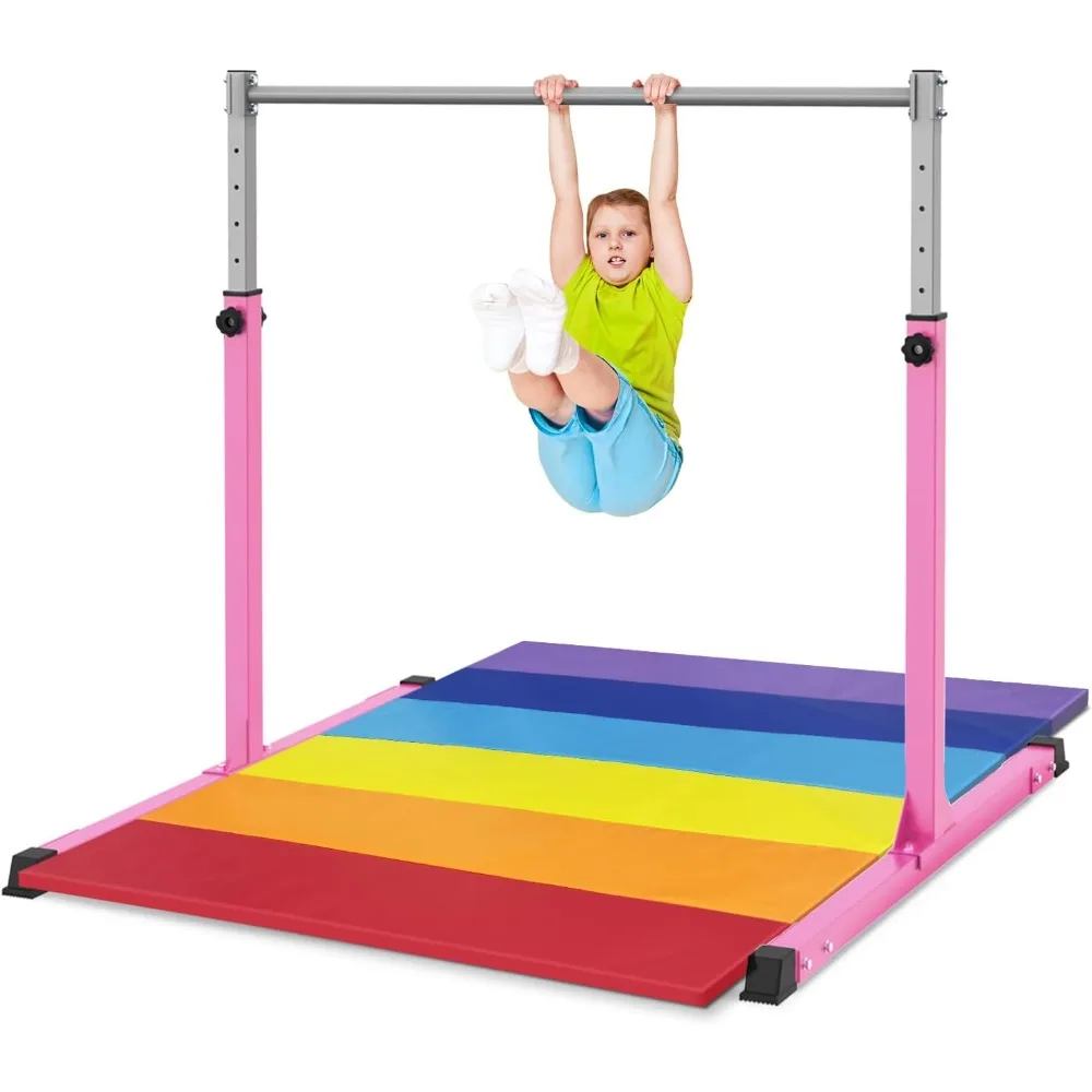 

Gymnastics Bar for Kids Ages 3-15 for Home - Steady Steel Construction, Anti-Slip, Easy to Assemble, 3' to 5' Adjustable Height