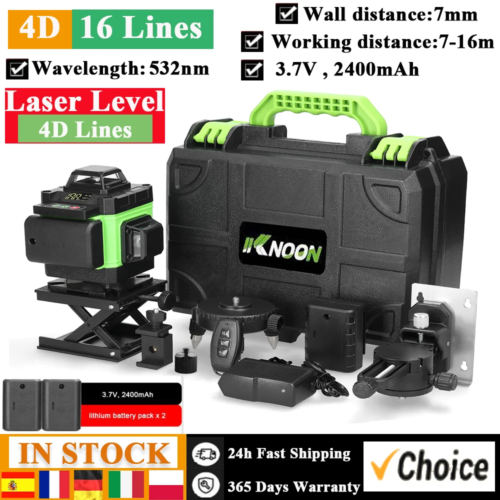 Hot 4D 16 Lines Laser Level Green Line 3° Self-leveling Laser Leveling Tool 360 Horizontal Ground Wall Sticker Home Improvement