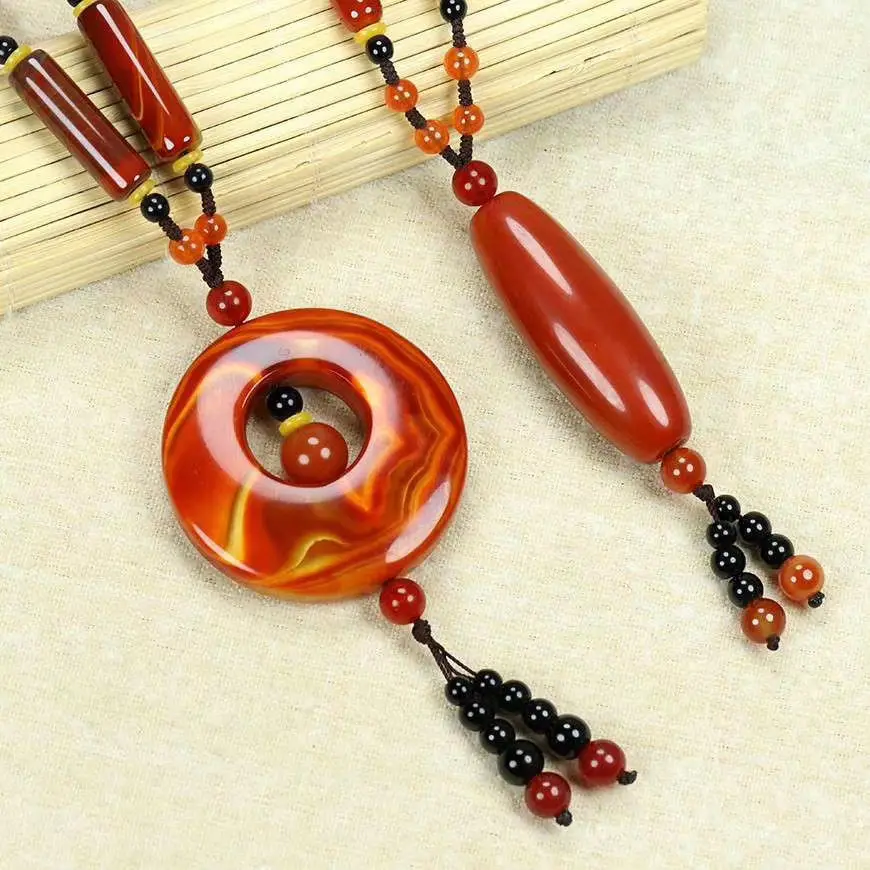 

Natural real red agate Tianzhu jade carved round beads safety button necklace pendant accessories for woman men jade bracelet