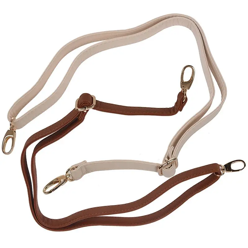 

2X DIY Replacement Leather Bag Shoulder Strap Handle Cross Body Adjustable 140X2cm, Beige & Brown