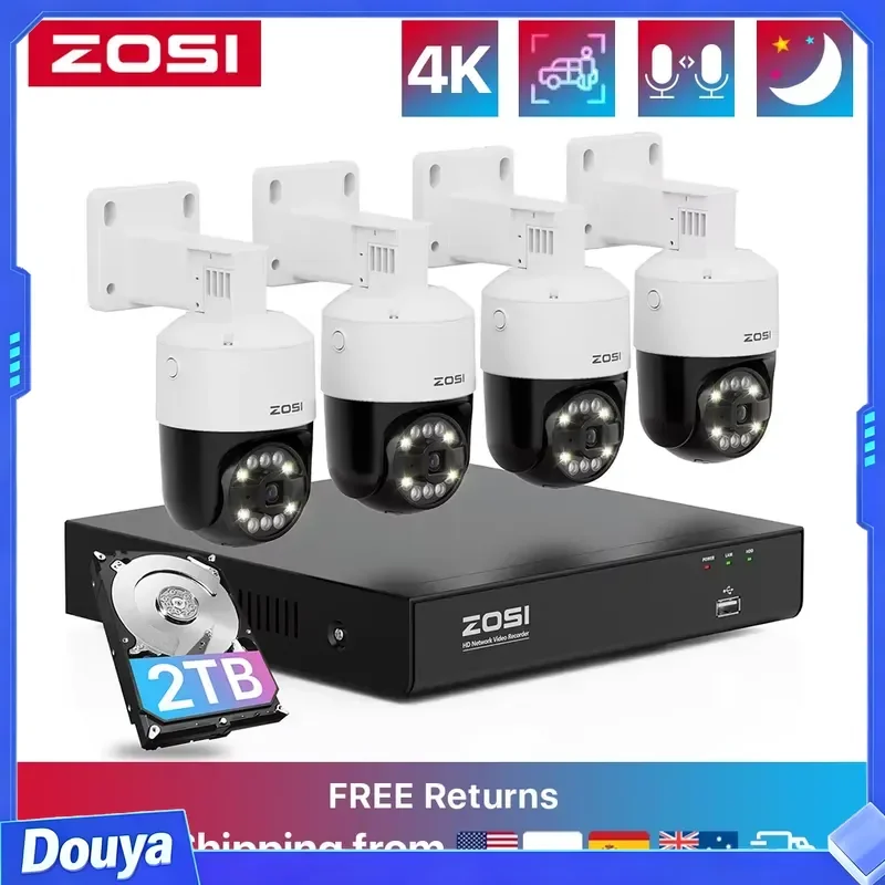 ZOSI 8MP 5MP Spotlight PoE Video System AI Human/Vehicle Detect 8 Port 16CH 4K NVR CCTV Set HD Security Camera