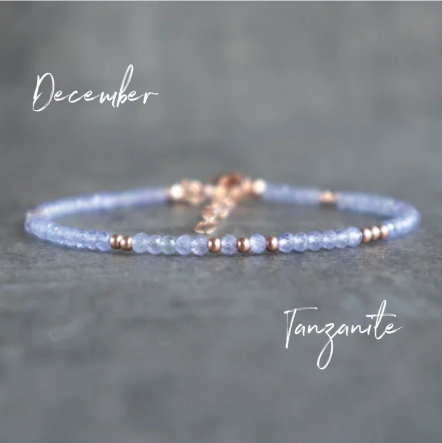 Natural Tanzanite Bracelet in Rose Gold, Silver, Gemstone Beaded Bracelets for Women, December Birthstone Bracelet