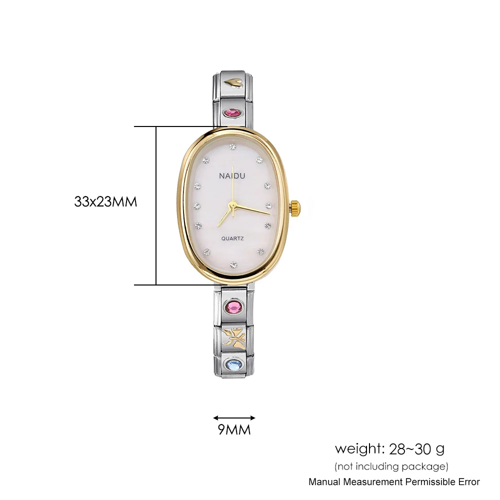 Design Women Ladies Light Luxury Sophistication Quartz Ellipse Watch Stainless Steel Strap Width 9mm Birthday Everyday Gifts