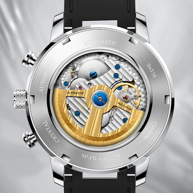 LOBINNI Relojes automáticos para hombre Reloj de lujo Reloj de pulsera mecánico deportivo Correa de caucho de zafiro luminoso Mes Semana Fecha 24 horas