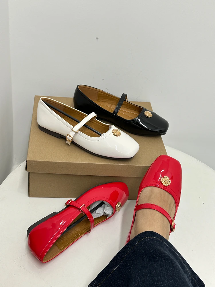 

Retro Comfortable Large Size Soft Bot Single oes for Women with Bule Mary Janes Square Head Painted Leather oes