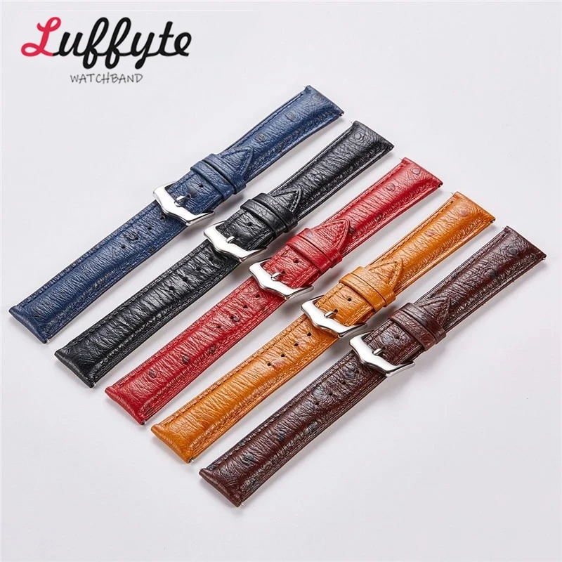 Ostrich Pattern Genuine Leather Watch Strap 18mm 20mm 22mm Quick Release Watch Belt Black Blue Yellow Watch Accessories