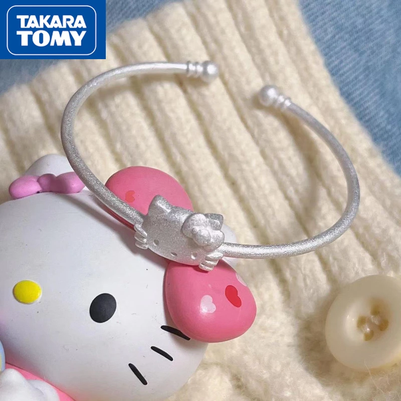 

TAKARA TOMY Hello Kitty Summer New Women's Frosted 925 Silver Light Cartoon Lover Bracelet Girl Cute Sweet Bracelet Accessories