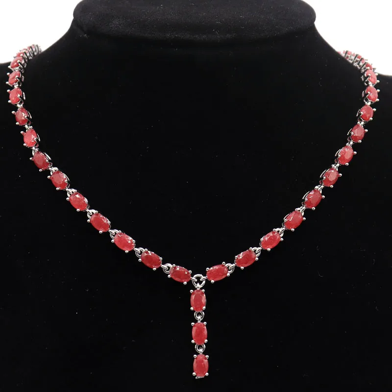 Buy 7 Get 1 Free 25x5mm Real Blue Sapphire Real Green Emerald Real Red Ruby Ladies Wedding Silver Necklace 18.5-19.5inch