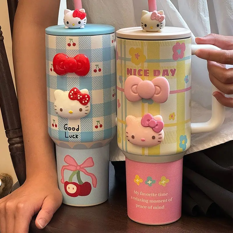 

Sanrio HelloKitty Thermos Cartoon Cute Large Capacity Cold Cup Kawaii Girls Straw Cup Office Giant Ice Typhoon Cup Birthday Gift