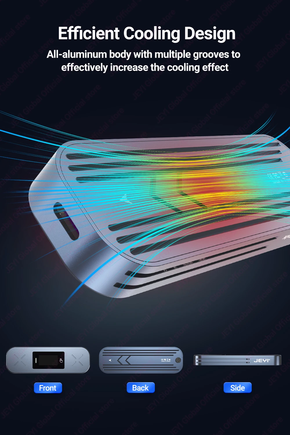 JEYI M.2 NVMe/SATA SSD Smart Display Gehäuse USB 3.2 10Gbps Tragbares Externes M2 Adaptergehäuse Unterstützt M-Key B+M Key UASP Trim – Detail 9