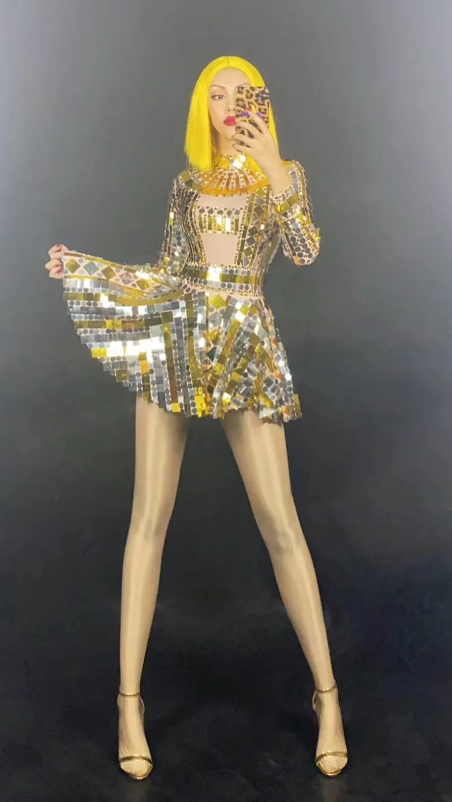 New Sexy Sparkly Silver Gold strass paillettes body gonna compleanno festeggia Prom Outfit donna Dancer Clothes Stage Wear Set