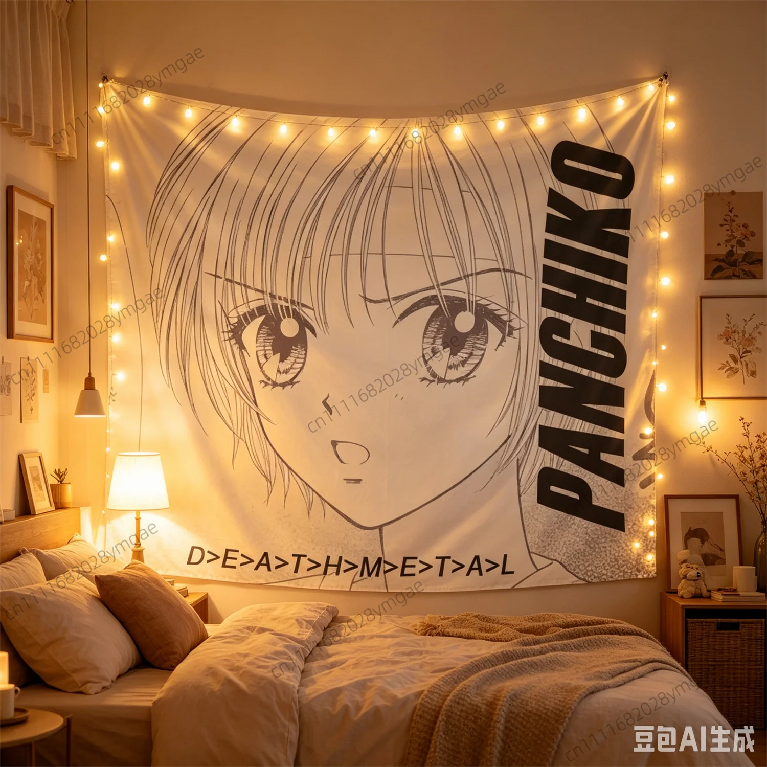 Aesthetic Cute Anime Girl PANCHIKO Wall Tapestry Kawaii Girl Tapestries Bedroom Dorm Art Background Cloth Room Decor Banner Gift