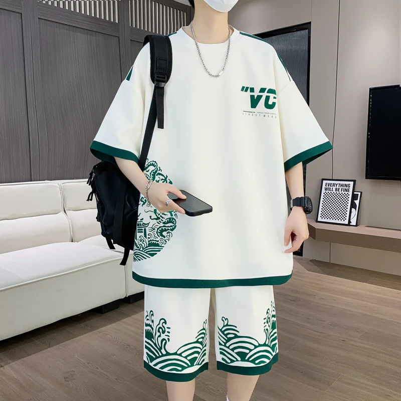 Summer New Sets Short-sleeved T-shirt Shorts Casual Sports Suit with Fashionable Handsome Men\'s Two-piece Tracksuit