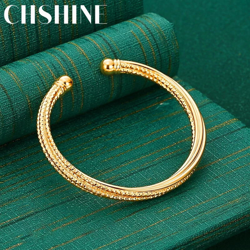 925 Sterling Silver 18K Gold Snakeskin Pattern Open Bangle for Women Fashion Wedding Party Jewelry
