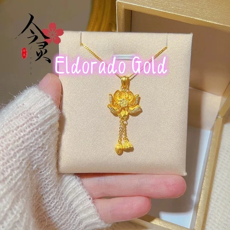 

Ювелирное изделие Eldorado Gold 2025 202524K, чистое золото 999 пробы, кулон-лотос для женщин, подарок, бесплатная доставка
