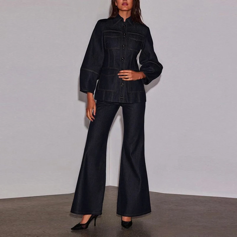 

Krisstargirl Vintage Denim 2 Piece Pants Set Outfits Jacket and Jeans 2025 New Autumn Winter Woman Pockets Denim Sets Clothing