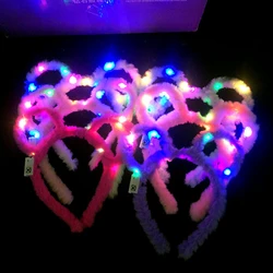 1PC Cute LED Plush Bear Ear Headband Kids Adult Light Up Hairband  Plush Glitter Hair Hoop Headwear Glow Hair Accessories