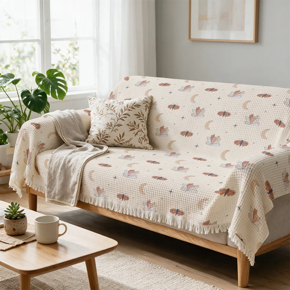Boho Butterfly Throw Blanket for Sofa Couch Decor Cozy Knit Accent Throw Cushion Cover for Living Room Home Decor