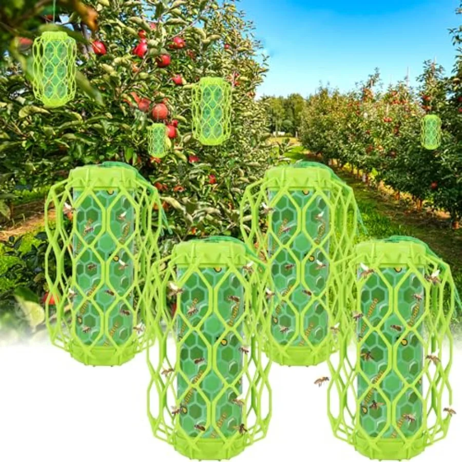 

4 Pack Upgraded Wasp Trap Outdoor Hanging, Carpenter Bee and Hornet Catcher, Reusable Yellow Jacket Trap with Bait Reservoir, B