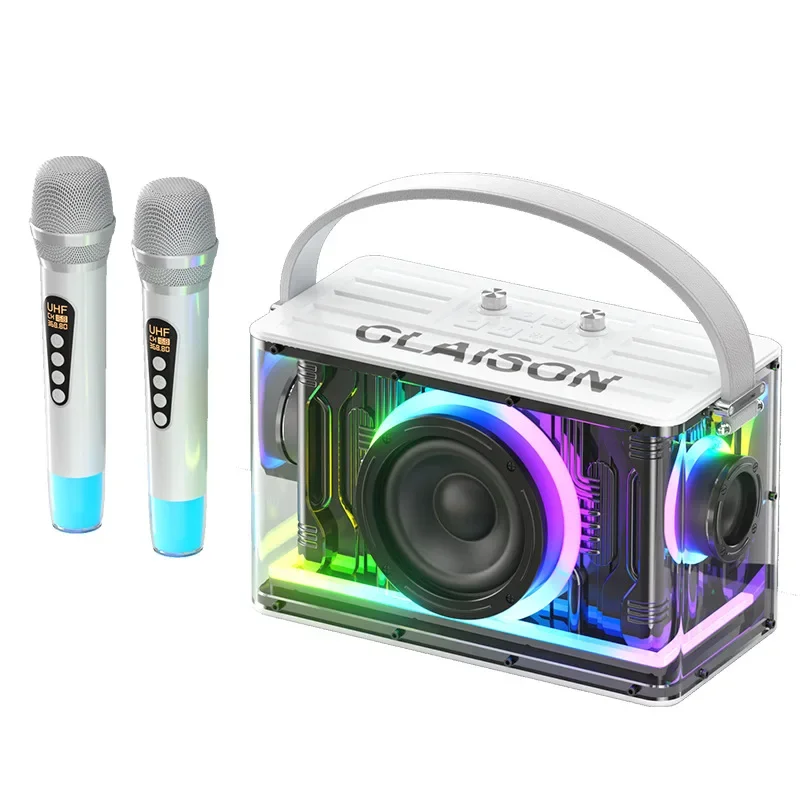 300 Peak Power Karaoke Bluetooth Speaker With Wireless Mic Transparent Mecha Style Portable Party Gaming Music Audio HIFI