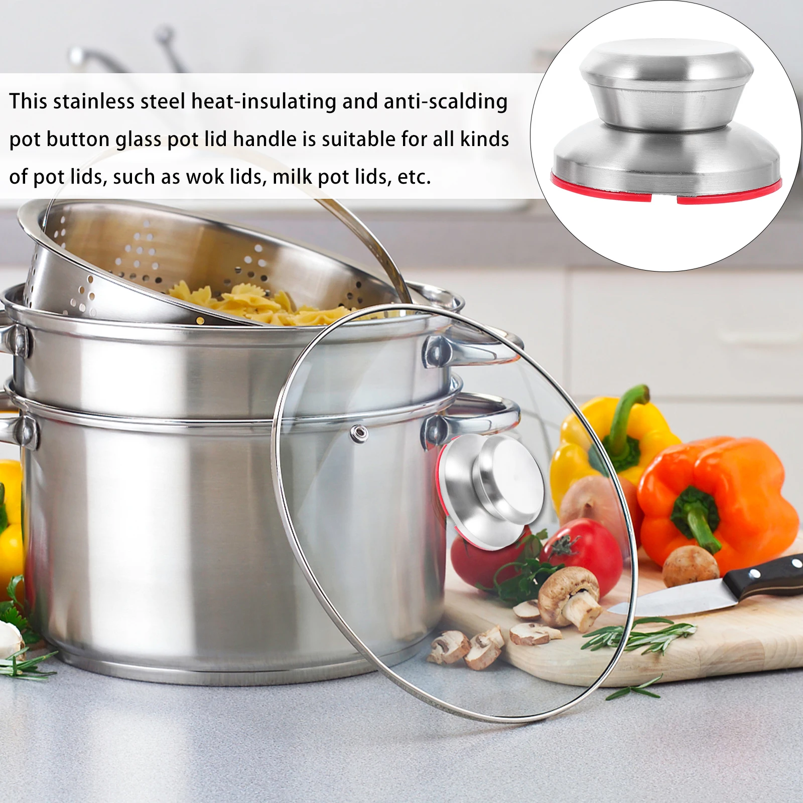 

3pcs Heat-Resistant Pot Lid Handles Kitchen Replacement Handles Silver Widened Design Insulation Rust-Proof For Wok Lids