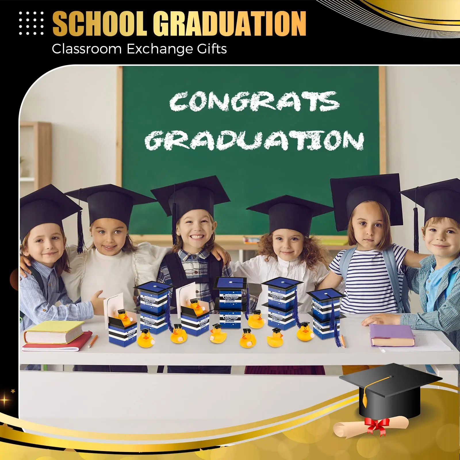 24/48 Sets Graduation Rubber Duck Cap Gift Boxes with Mini Grad Bulk Grad Party Favor Grad Candy Boxes for Graduation