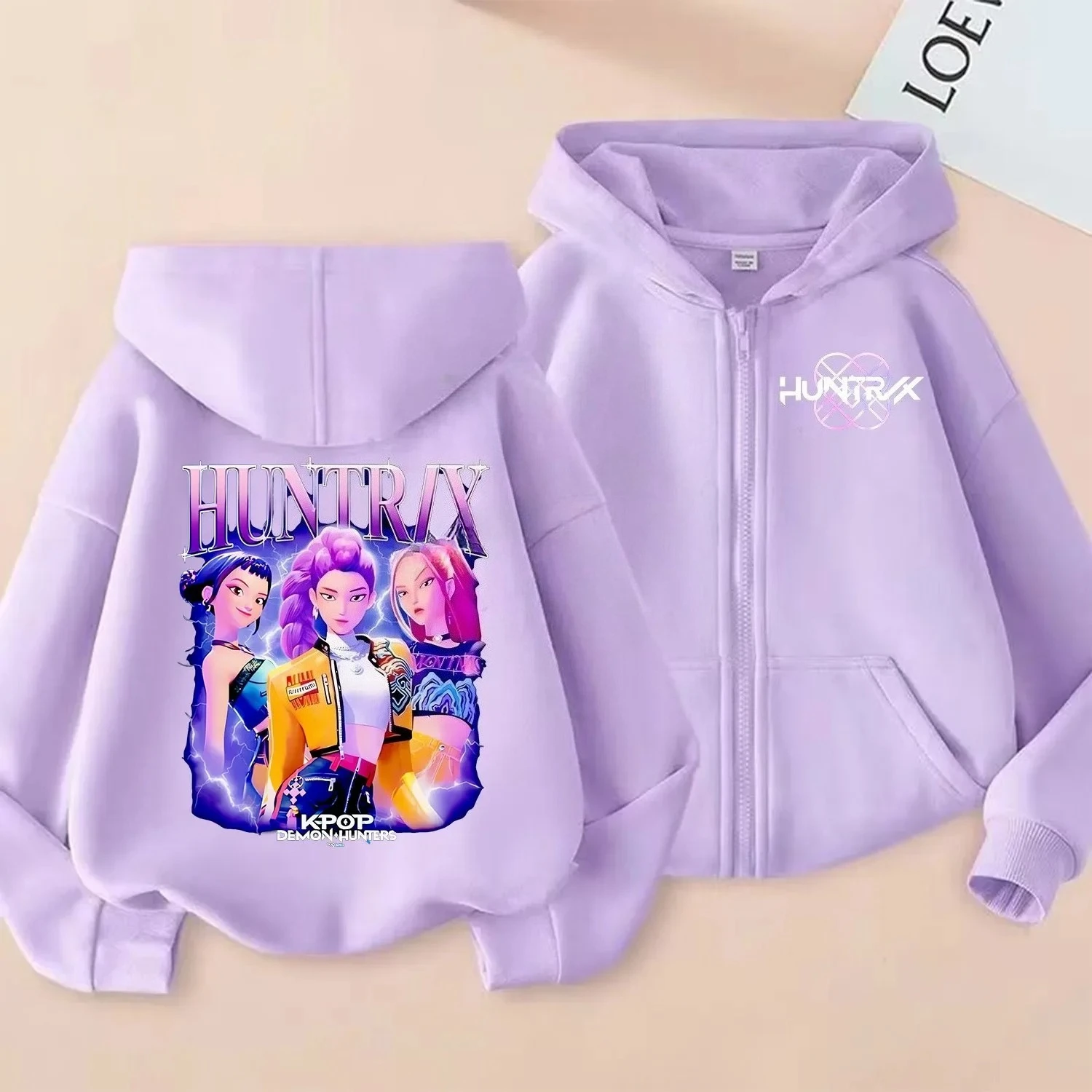 KPop Demon Hunters sweat à capuche avec fermeture éclair dessin animé filles manteau mode mince vêtements violet automne veste à capuche enfants Anime sweat cadeau