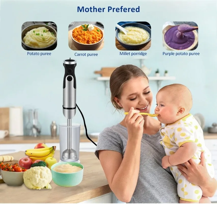 1200W 5-in-1 Stick Blender Set – Vegetable Chopper, Meat Mincer, Whisk Attachment, and 600ml Smoothie Cup