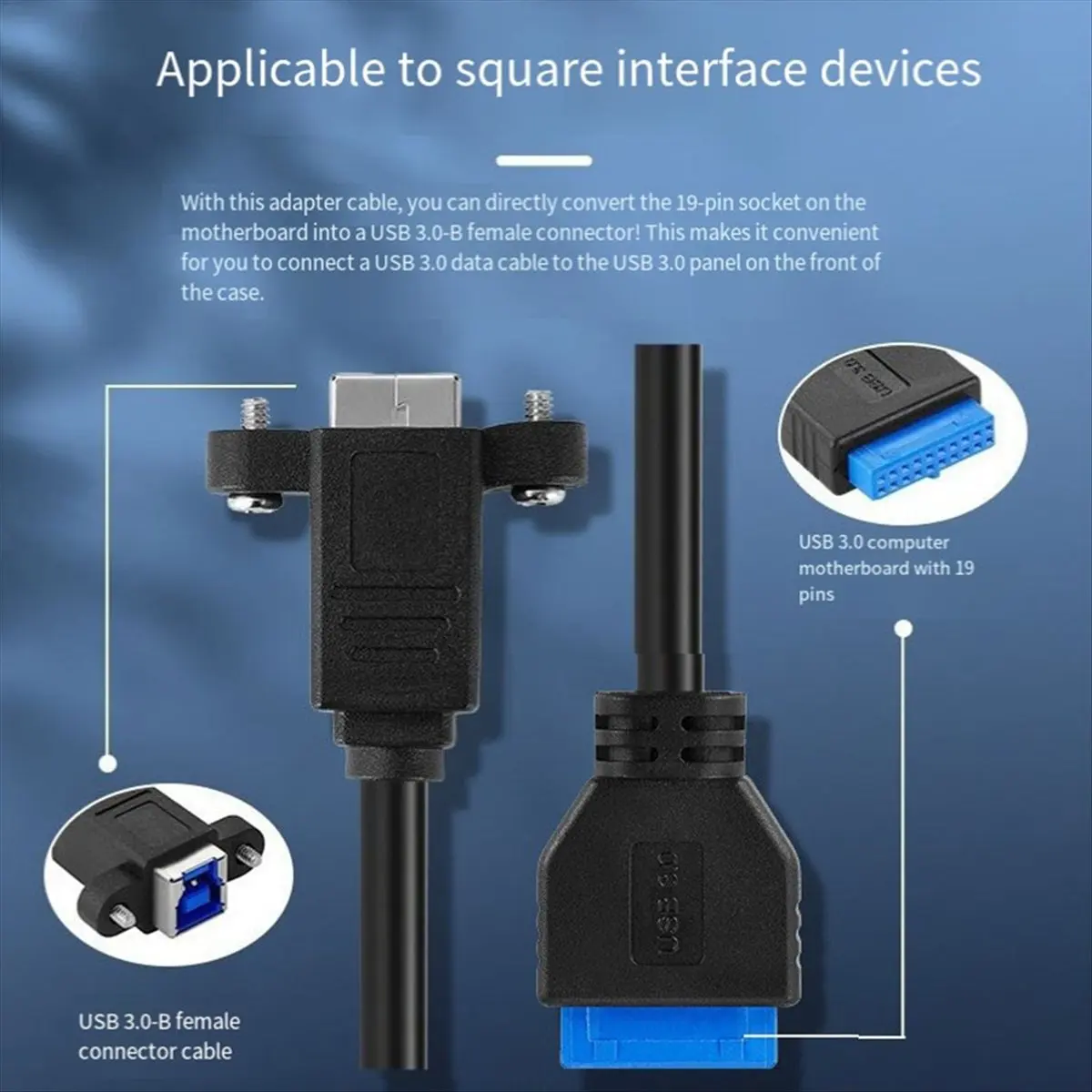 USB 3.0 Type-B Female to USB3.0 20Pin IDC Header Male Cable Extension 5Gbps for Disk SSD Camera Data 30cm