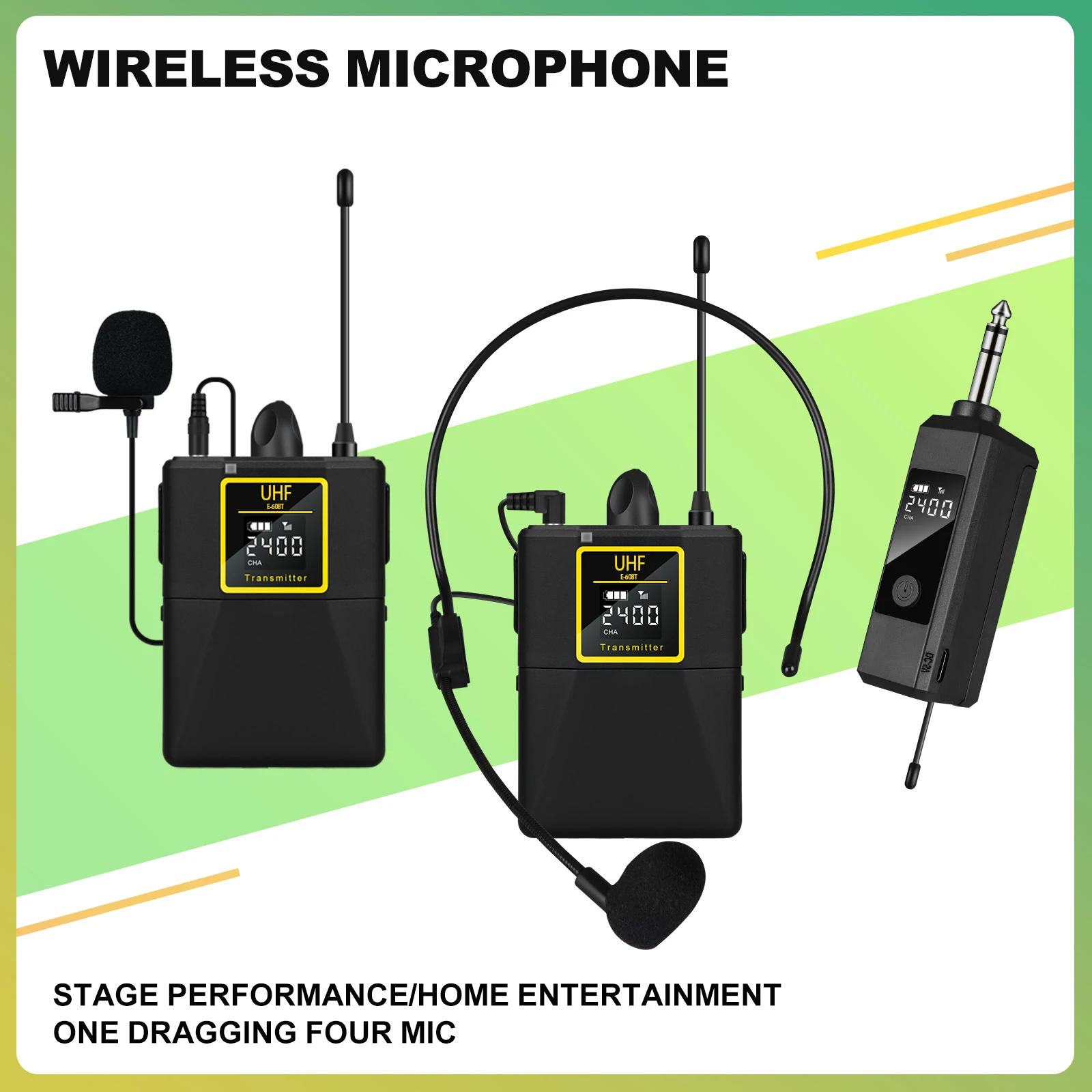 Wireless Headset Microphone with Transmitter Receiver LED Di